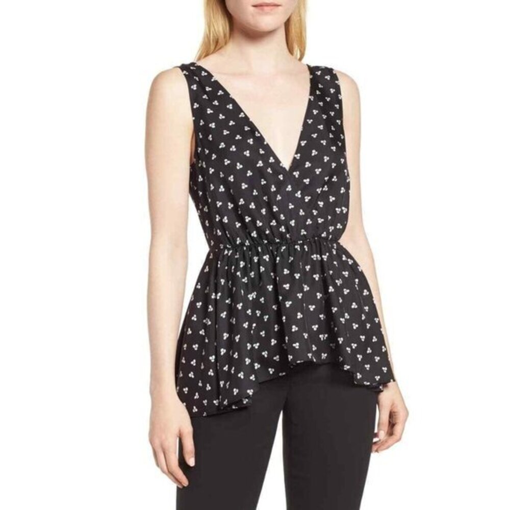 Lewit Tank Top 100% Silk Ruffle Hem V Neck Black White SZ S $279 New